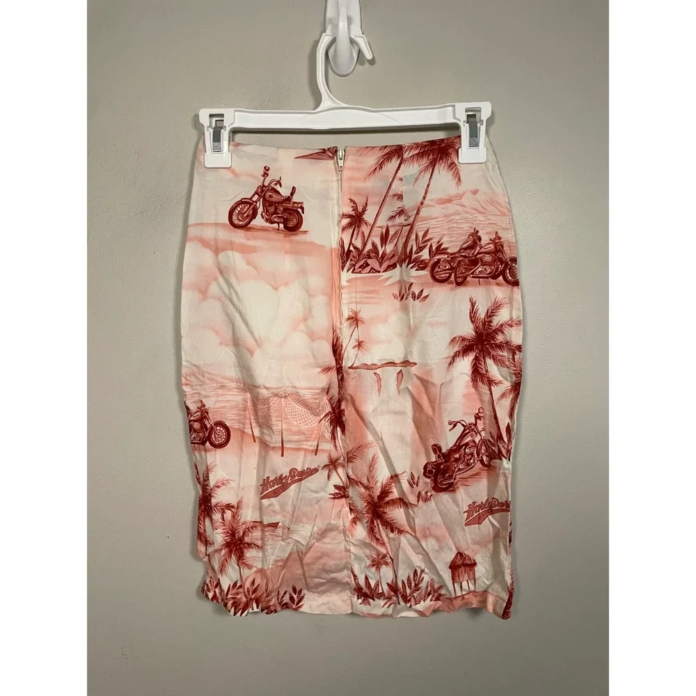 Vintage Harley Davidson Pink Tropical Motorcycle‎ Mini Skirt Made in Hawaii